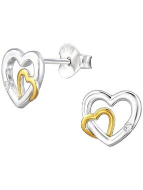 Sterling Silver and 14K Gold Vermeil Heart Earrings